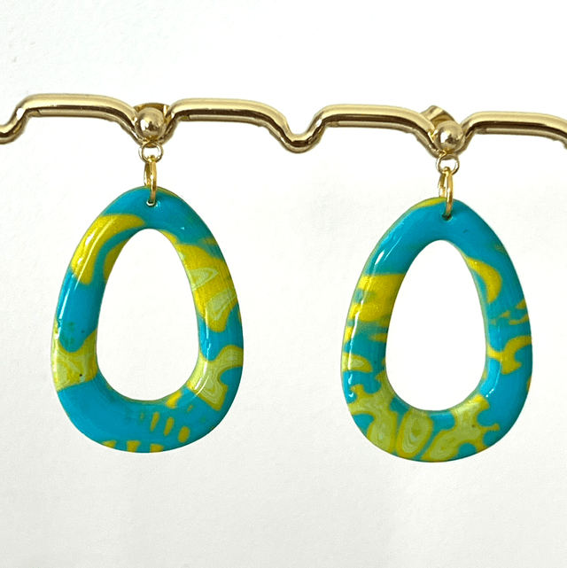 Boucles d’oreilles ovales bleu lagon et jaune
